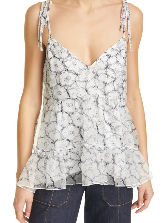 cinq a sept Tops - Cinq a Sept Esther Floral Ruffle Hem 100% Silk Top | XS